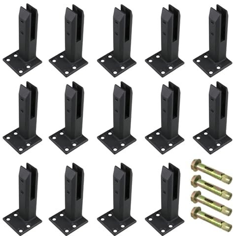 Lot de 14 Pinces à Verre Excentriques, Support De Garde-Corps en Verre Carré, Pinces De Poteau De Garde-Corps De ClôTure De Terrasse De Piscine Robustes,Noir,200mm