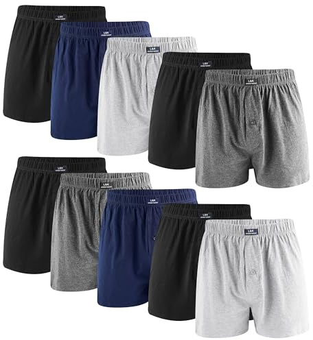 L&K Sparpack Set 10 Boxershorts Men Herren Webboxer mit Klassische Designs Unterwäsche Männer Baumwolle 1409 L