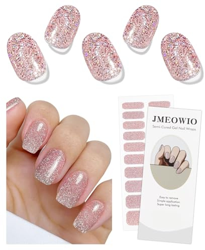 JMEOWIO Glitzer Nagelfolie UV Härtend Gel Nagel Strip Sticker
