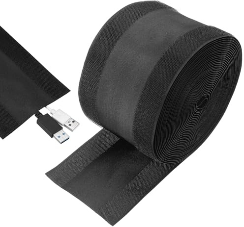 sourcing map Carpet Cord Cover, 30ft Floor Cover Cord Strip Wire Protector Cable Management for Office Home, Black