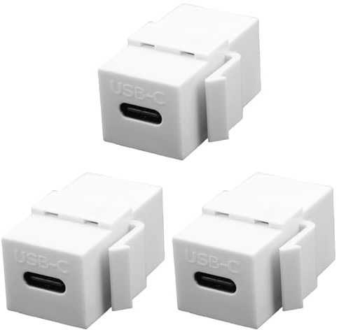 3pcs Adaptateur de Prise USB-C, Femelle vers Femelle pour Panneau de Sortie Plaque Murale (Blanc)