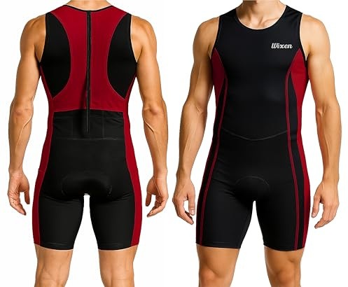 Wixen Herren Triathlon Anzug - Gepolsterter Einteiler, Ärmelloser Trisuit mit Reißverschluss hinten zum Laufen, Schwimmen, Radfahren