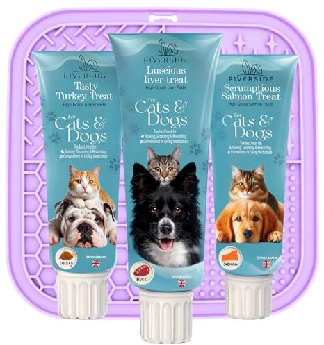 Liver Paste for Dogs & Cats - 3x90g With Lickmat - Grain & Gluten Free Dog Pate 1 Turkey, 1 Salmon, 1 Liver - Training Aid, Treat For Licky Mats (Oil Separation Is Natural)