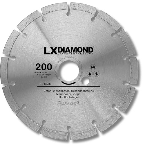 LXDIAMOND Diamant-Trennscheibe 200mm x 30,0mm - für Schneidetische, Brückensägen - Diamantscheibe zum Trennen von Stein, Beton, Ziegel, Mauerwerk - 200 mm Steinscheibe in Profi Qualität