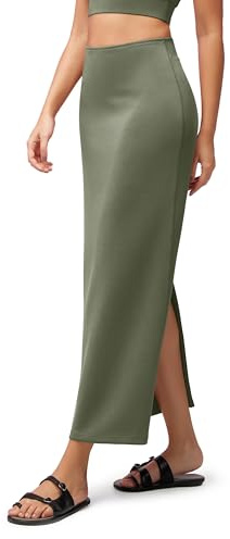 ODODOS Modal Soft Maxi Skirt for Women, Back Slit High Waist Casual Long Pencil Skirts, Dark Sage, Large