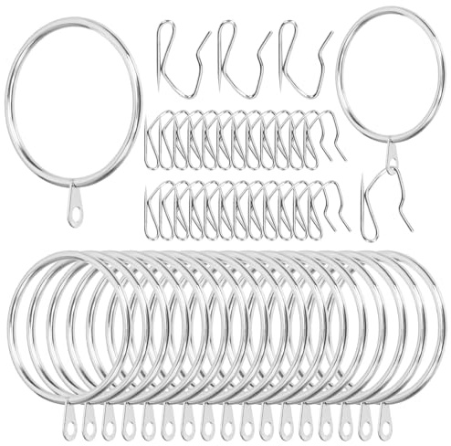 Swpeet 60 pezzi 50 mm / 2 Diametro interno Sliver Anello della tenda in metallo con Pin-on Drapery Ganci Kit di assortimento, Drape Scorrevole occhiello Anello, per finestra Porta Tenda da doccia