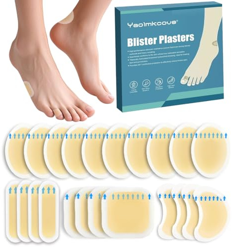 22Pcs Blister Plasters for Feet Waterproof Hydrocolloid Plasters Invisible Blister Cushions for Heel, Toe, Guard Skin for Feet Heel Prevent Friction