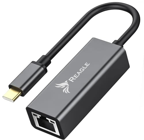 Reagle Adaptador USB-C a RJ45, adaptador de red Gigabit Ethernet, 1000 Mbps, USB 3.2 Gen 1 LAN Dongle con indicador LED y carcasa de aluminio, Plug & Play para ordenador portátil y tablet