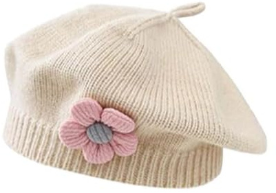 NLAND Fransk Flicka Mössa Flickor Höst Och Vinter Mössa Stickad Baskermössa Flicka, Beige, one size