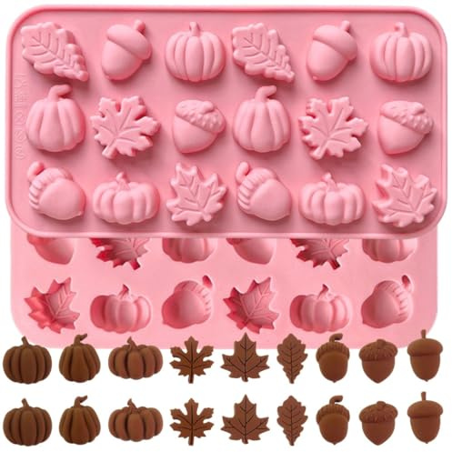 Autumn Silicone Chocolate Molds Maple Leafs, Acorns and Pumpkins Shape 3D Chocolate Candy Moulds for Fall, Thanksgiving Day, Harvest Theme(1 Piece)