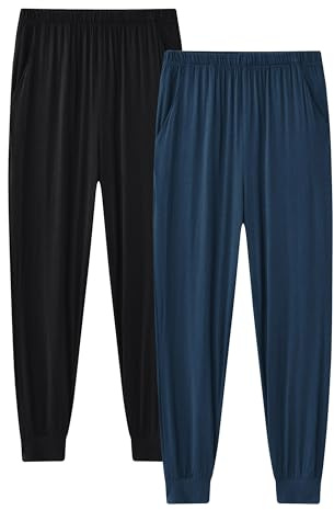 MoFiz Långa Pyjamasbyxor Barn Pojkar Mjuka Unisex Joggare Byxor 2 Delar Med Fickor 7-18 År, Svart/blå, S