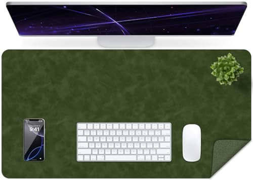 BLESWIN Distressed Leder-Schreibtischunterlage, Wasserdichte Laptop-Matte für Den Schreibtisch, Leicht zu Reinigende Büro-Schreibtischmatte, Schreibtischmatte, Große Schreibmatte (Dunkelgrün, 90x43cm)