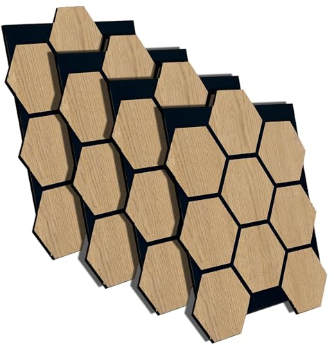 AS Country Stone® Akustikpaneele Holz | 4x Stück - 80cm x 65cm | echtes Holz | Effektive Schalldämmung für Büro | Wandpaneele für mühelose Montage | Ideale Deko für Büros | Wandpaneele Akustikplatten