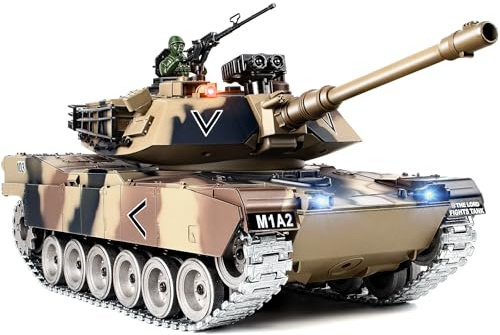 Supdex 1:18 RC Tank, 2.4G US Metal M1A2 Remote Control Tank That Shoot BBS Model Toys, Army Toy with Smoke, Lights, Sound and Recoil,Military RC Vehicle for Adults and Kids 6+ Year Old