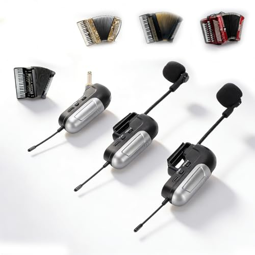 LICAEVEY Système de Microphone Accordéon sans Fil Double UHF, Micro à 360°, Longue Portée de 30 M, Autonomie de 6 Heures, Micro D'instrument Professionnel pour Scène en Direct, Concert,