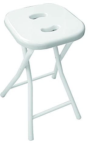 Gedy Sgabello bagno richiudibile, Misure e peso: 46,5X26X28 CM & 1,156 KG, Sgabello richiudibile in metallo e resine, Finitura bianca, Design R&S, 2 anni di garanzia