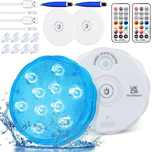 Ricaricabile USB Luci Subacquee LED con Telecomando - Decorativa Impermeabile Magnetica Notturna Acquario Sommergibile per Giardino Natale Feste Spa Campeggio (2 PCS)