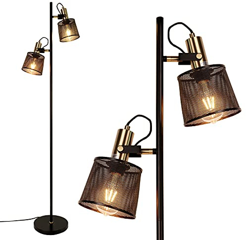 Newrays 2-Wege Industrie Retro Eisen Metall Netz Stehlampen | verstellbarem Schalter Plug-In für Wohnzimmer Schlafzimmer Büro