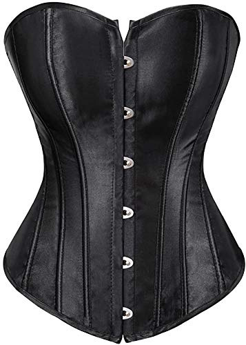 HNGHOU Women's Bustier Corset Satin Waist Cincher Overbust Bustiers Lingerie Bodyshaper Top (Black,Large)