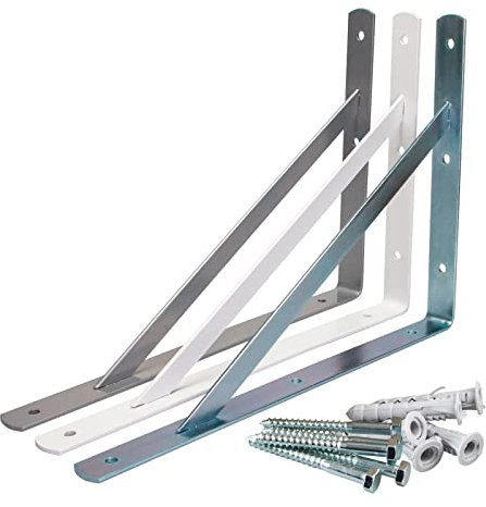 PRIOstahl Schwerlastträger 4 Stück 330x500mm Silber - Regalwinkel Heavy Duty - Schwerlastkonsole Winkelträger mit Schrauben Dübel