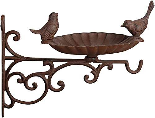 Unibos Bird Bath, Bird Feeder with Metal Wall Bracket, Garden Decor, Petal, Water Bowl, Wild Bird Feeder, Hanging Cast Iron Bird Feeder with Decorative Birds