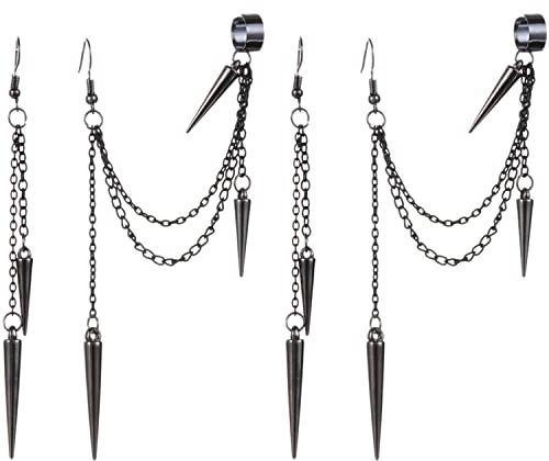 Herren Ohrringe Schwarz Punk Anhänger Ohrstecker Ohrringe Lange Kette V Ohrringe Gothic Hippie Männer Ohrringe Antiallergische