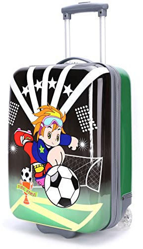 Leoodo Trolley Kinderkoffer Hartschalen Handgepäck Reisekoffer, Geschenk für Jungen und Mädchen, KFF Farbe:Grün Fußball