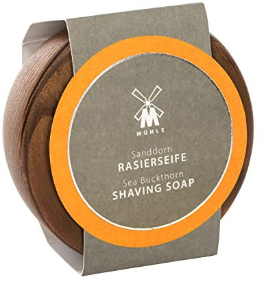 MÜHLE Rasierseifenset - Holzschale, Sanddorn Rasierseife, alle Hauttypen - fruchtig & frisch - 65g