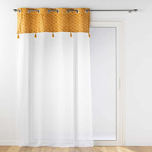 Douceur d'Intérieur, Evie Vorhang mit Ösen, 140 x 280 cm, Ore, sandgestrahlt, mit Top Velours und Pompon,