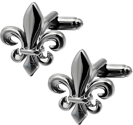 Boutons de Manchette Fleur de Lys | Bouton de Manchette Noir pour Homme | Cadeau Chemise de Mariage pour Homme | Accessoires Hommes Design | Manches Mousquetaire Française Luxe Argenté