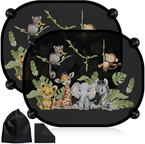RYMALL Parasol para Coche con protección UV, protección Solar, 2 Unidades, 45 x 36,5 cm, Ventosa, Parasol, Ventana para niños, protección Solar con Motivos de Animales de pastizales