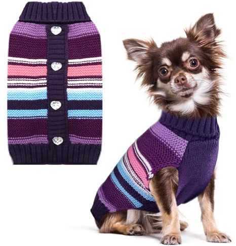 SKXEO Striped Turtleneck Pet Dog Sweater Knitted Puppy Cats Winter Warm Holiday Clothes Jumpers Costume,M