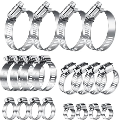 Metalliche Stringitubo 20 Pezzi,Regolabili Acciaio Inox, 6–12/13–19/16–25/21–38/27–51 mm per la casa,Tubi di Gas Domestici, il gas, il laghetto, il giardino