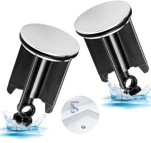 Kssvzz 2er Universeller Waschbeckenstöpsel 40mm Chrom Abflussstopfen - aus Messing mit Gummi, passend für Badewaschbecken und Bidets - Höhenverstellbar, Rostfrei & Dicht