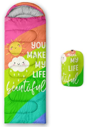 HOSIMA Sleeping Bag,Rainbow SunShine Clouds Print-Lightweight Warm Portable Outdoor Indoor-Waterproof Cold Weather Resistant Sleeping Bag for Camping Hiking(SunShine)