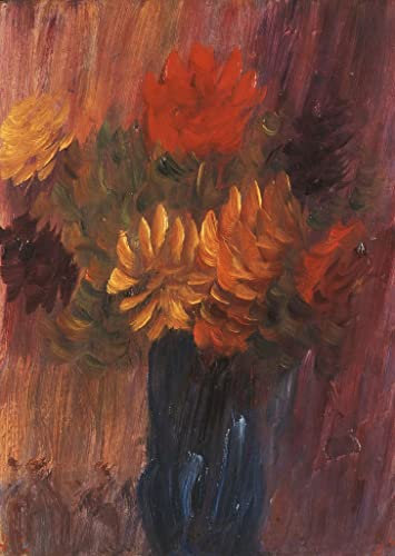 MSTECO Leinwand Bilder Kunstdrucke Abstrakt Poster Berühmtes Gemälde Großes stillleben Rote und gelbe Dahlien Großes stillleben Rote und gelbe Dahlien von alexej von jawlensky für Wohnzimmer 60x90cm