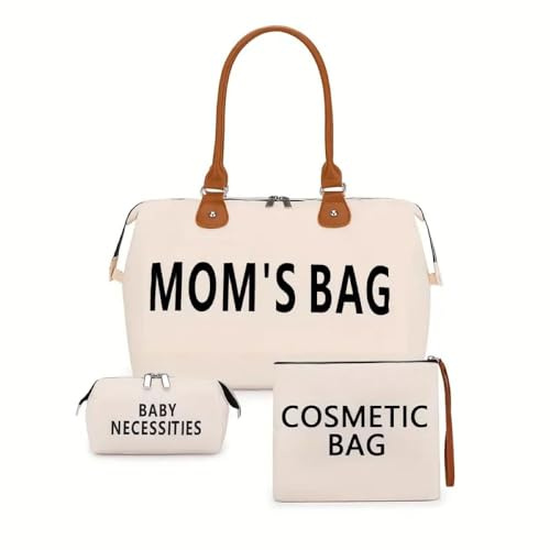 Moms Bag, Wickeltasche, Reisetasche 3er Set (Beige)