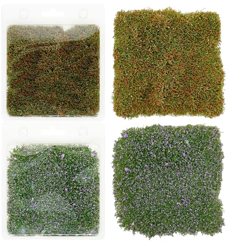 Cayway 2 Farbe Miniatur Blume Cluster Miniatur Grasbüschel Modellbau Static Grass Tuft für Miniatur Tabletop Spiele Modelleisenbahn Geländebau, Lila und Rot