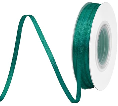 BVIEAKD 3mm breit 45m Long Double Face Teal Satin Ribbon Stoffband für Geschenkverpackungen Sehr geeignet für Hochzeiten Dekoration Blumenstrauß Ballons Kunsthandwerk Nähen Haarschleife