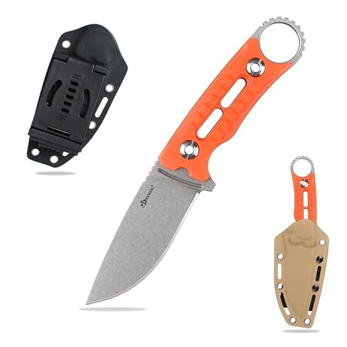 SDOKEDC DC53 Stahl messer Jagdmesser Feststehende Klinge G10 Griff mit Kydex Scheide für Männer EDC Outdoor Camping Survival (Weiß+Orange)