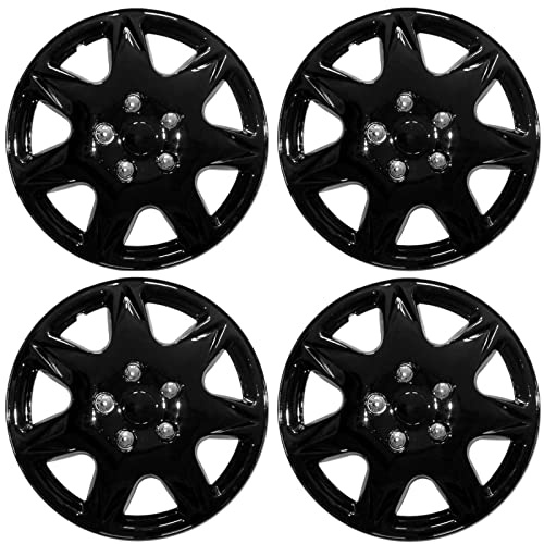 Radkappen 17 Zoll Schwarz-Glänzend mit Chrommuttern 4er Satz Radzierblenden | Passend für 17 Zoll Stahlfelgen: VW Tiguan Caddy, Skoda Kodiaq Karoq, Seat Tarraco, Audi Q3, Ford Kuga, Peugeot 3008