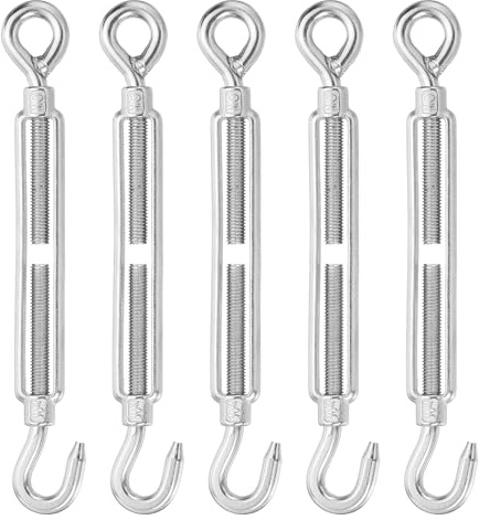 sourcing map M10 Haken- und Ösen-Spannschlösser für Seilspannung, 304 Edelstahl, Spannschloss verstellbar für Sonnensegel, Lichterkette, zum Aufhängen, 5 Stück