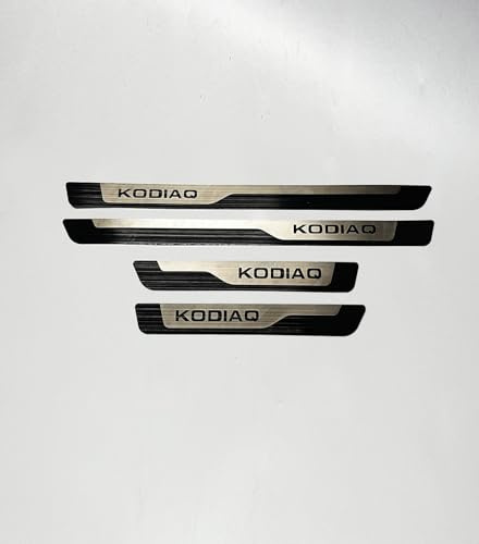 AABBDxJ Lot de 4 plaques de seuil de portière de voiture, adaptées pour Sko-da Kodiaq 2017-2025, plaques de protection en acier inoxydable, accessoire de décoration de seuil de bienvenue (B)