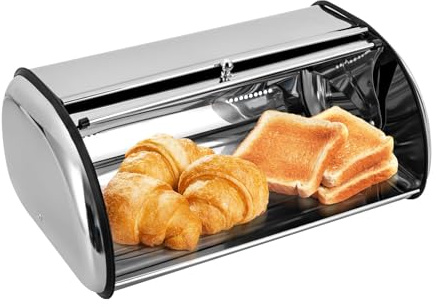 RjcdOPL Boîte à Pain en Acier Inoxydable, Boîte à pain avec Couvercle Coulissant et Fenêtre Claire, Idéale pour Cuisine, Boulangerie, Cafeteria (10L)