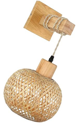Homoyoyo Natürliche Holz-wandlampe Rustic Wandleuchte Ohne Leuchtmittel Für Badezimmer Schlafzimmer Küchen Flur Boho Rattan Lampenschirm Vintage Landhausstil