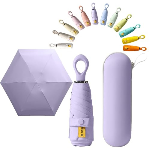 erised's bifrost Mini Ombrello da Sole Pieghevole da Viaggio da Tasca/Compatto Portatile Protezione/Resistenza UV UPF 50/Impermeabile a Prova/6 Aste Costole Ombrello per Donna, Viola, 35.4IN
