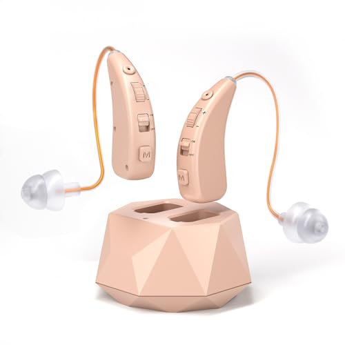 HIBRIQ Equipo de sonido recargable, caja de carga detrás de la oreja, 40 horas, reducción de ruido, 2 modos, volumen ajustable