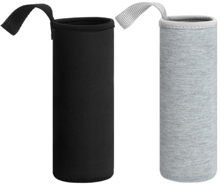 YELARXI Neoprene Water Bottle Sleeves, Water Bottle Carrier Insulators Beverage Bottle Can Sleeves Covers Holder with Strap, 3 in Fit for Hiking Cycling Camping Travel (2 Pack, Black/Gray)