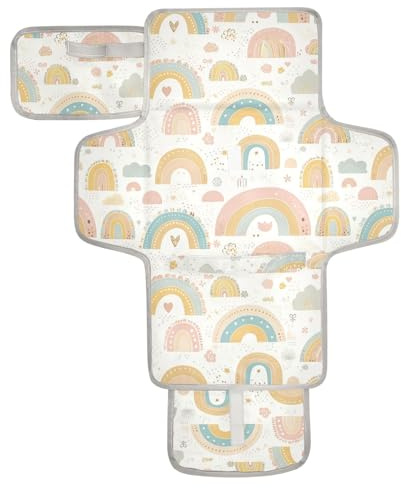 Niedliche Cartoon-Regenbögen, wiederverwendbar, waschbar, Wickelunterlage mit Taschentuchtasche, wasserdichte Wickelunterlage für Babys, mit integriertem Kissen, cambiadores de pa?ales para Bebes