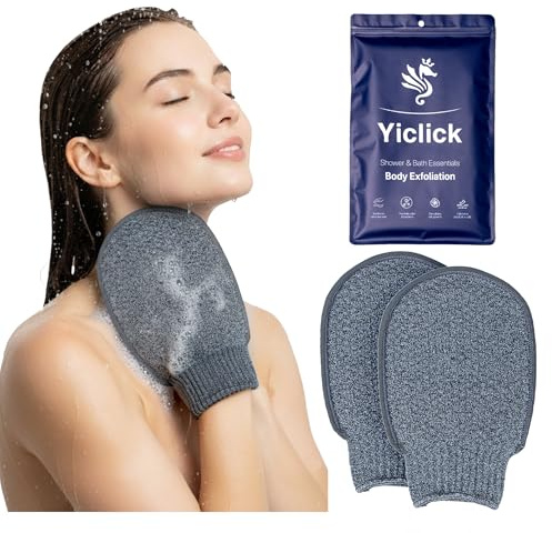 Yiclick Heavy Exfoliating Gloves Mitts, Exfoliating Body Scrubber Exfoliator For Shower Bath, Korean Body Scrub Mitts for Dead Skin Remover, Loofah Luffa Sponge Wash Cloth For Men Women